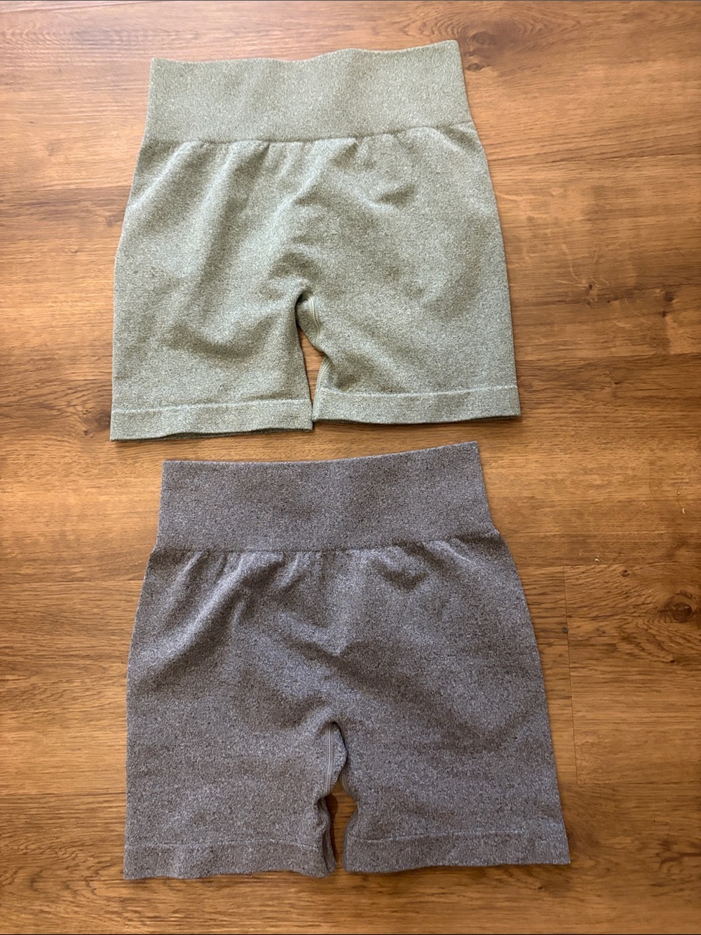OQQ Women’s High-Waist Stretch Bike Shorts - Olive Green & Heather Gray